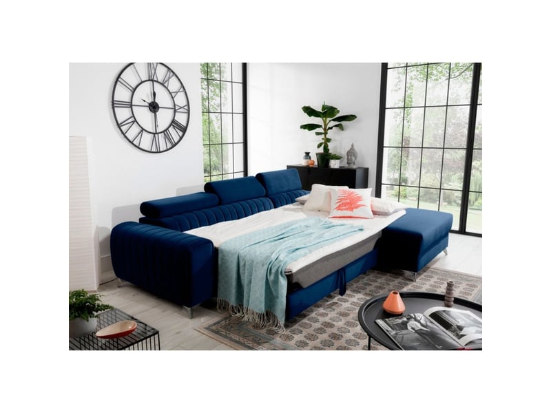 Canapé d'angle droit bleu foncé convertible 3 places jayson couchage d'appoint - Conforama E
