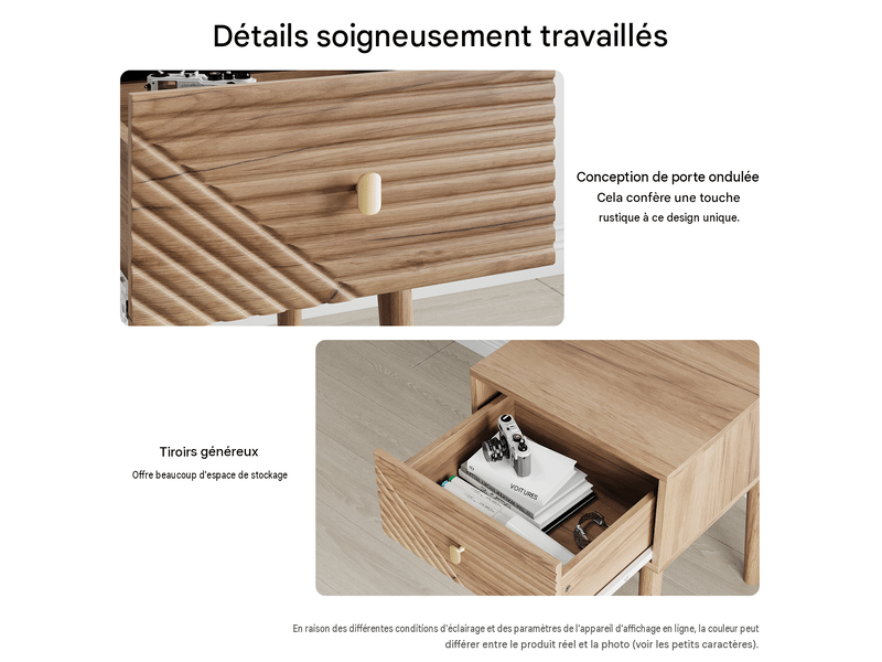  Lot de 2 tables de chevet poignées en métal coloris chêne 40 x 40 x 55 cm  - Conforama E