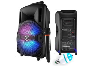 Enceinte karaoké mobile party dj sono pa batterie 8 400w à leds rvb usb-sd-bt + micro vhf mydj djoon08 + ampoule diams