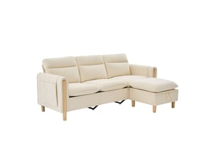Canapé d'angle panoramique convertible <strong>SAPGAKS</strong> <strong></strong> 3 places Velours côtelé beige avec coffre de rangement