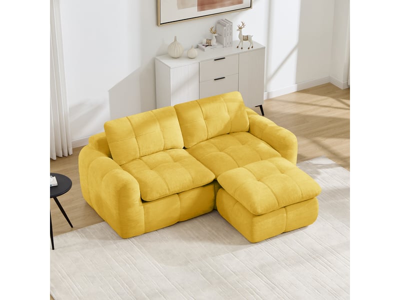 Canapé d’angle modulable 2 places en chenille jaune – 194 x 160 x 68 cm Fay Lum - Conforama W