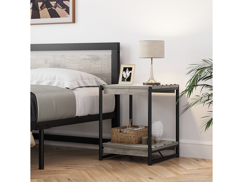  Table basse carrée 2 étagères bois massif, cadre métal, style industriel rustique, facile à assembler, idéale salon chambre : gris PHO_0VWPBFXP - Conforama C
