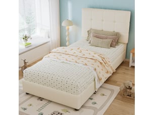 Lit simple 90x200 cm <strong>MAISENTIEL</strong> <strong></strong> coloris beige
