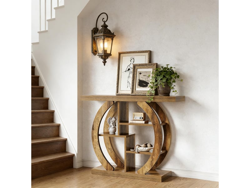  Console avec 4 étagères de rangement, format compact, style campagne, pour entrée et salon, en bois, marron  - Conforama C