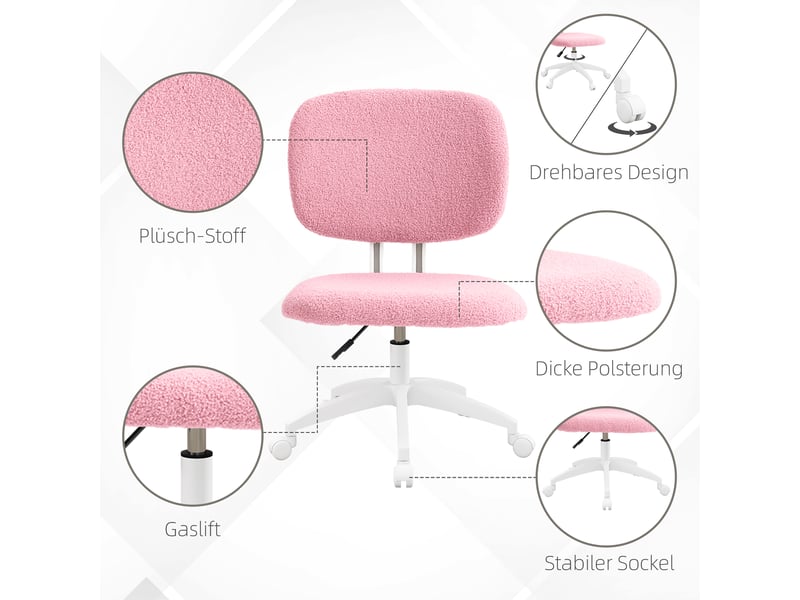  Chaise de bureau ergonomique,48x53x80-90 cm,réglable,polyester,rose  - Conforama D