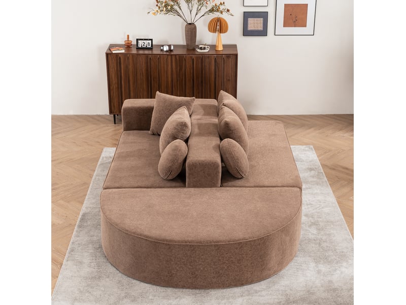  Canapé droit modulable convertible 5 places en tissu marron 263 cm, confort doux pour salon moderne  - Conforama B