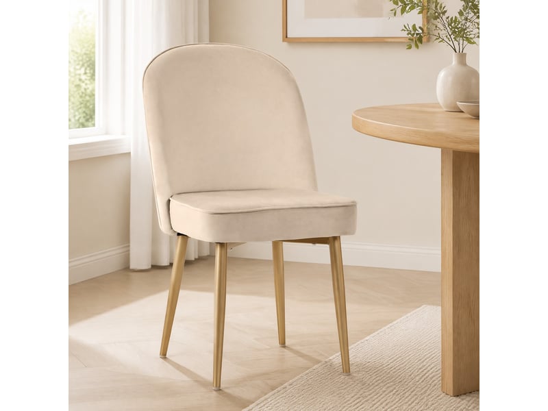  Chaises de salle à manger lot de 2 à dossier incurvé  - pieds antidérapants métal doré velours beige  - Conforama B