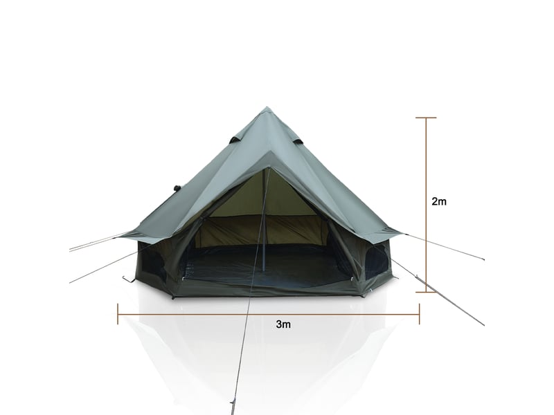 Tente cloche oxford verte 4 saisons 3-4 personnes, 9,8 ft, avec sortie pour poêle - Conforama C