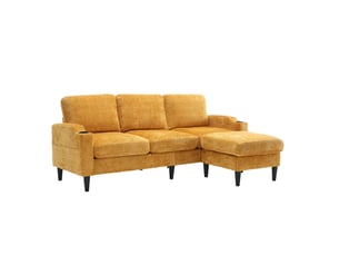 Canapé élégant 4 places velours avec pouf rangement porte-gobelets poches latérales pieds robustes