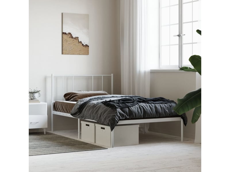  Lit simple- lit adulte -  cadre de lit métal sans matelas avec tête de lit blanc 90x200cm  - Conforama C
