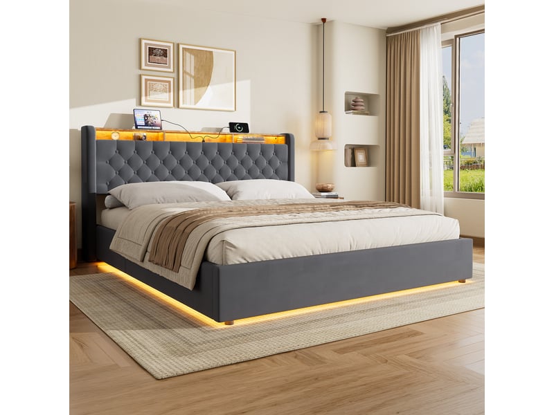 Lit coffre rembourré 180x200 avec tête de lit rangement et coffre de lit cravdom - Conforama D