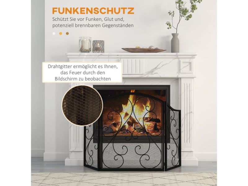  Pare-feu de cheminée pliable à 3 panneaux, métal noir, design vintage, protection du foyer  - Conforama B