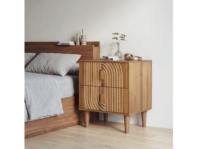  Table de chevet 48x38x56 cm avec 2 tiroirs en mdf couleur marron, design simple  - Conforama B