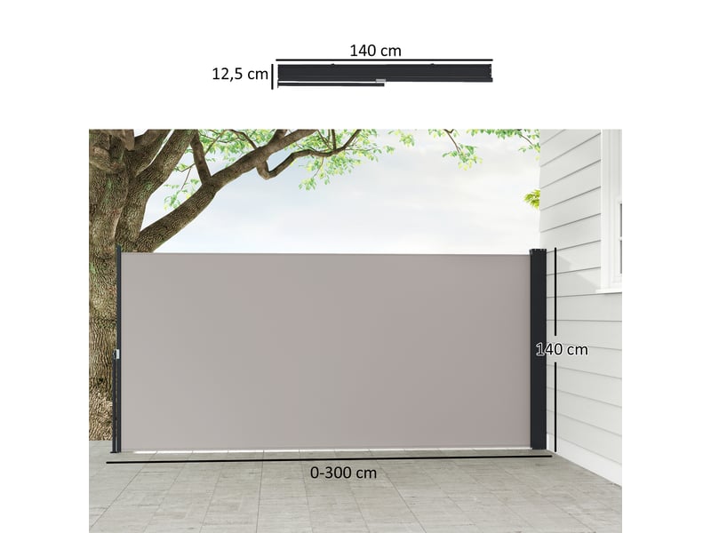 Store latéral rétractable enroulable, protection d'intimité, imperméable et anti-uv, gris clair - Conforama E
