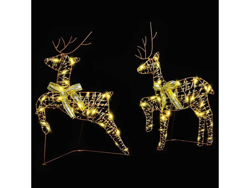 Lot de 2 rennes led, éclairage de noël, décoration de noël 40 led blanc chaud 44 x 18 x 65,5 cm pet cf62075 - Conforama D