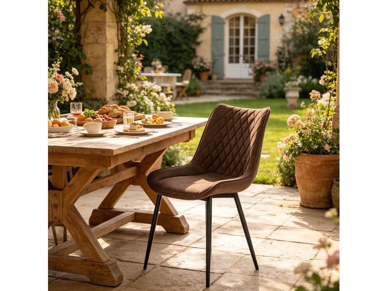  Lot de 2 chaises de salle à manger 46,5×40,5×85,5cm, marron, pu, pieds métal, dossier ergonomique  - Conforama E