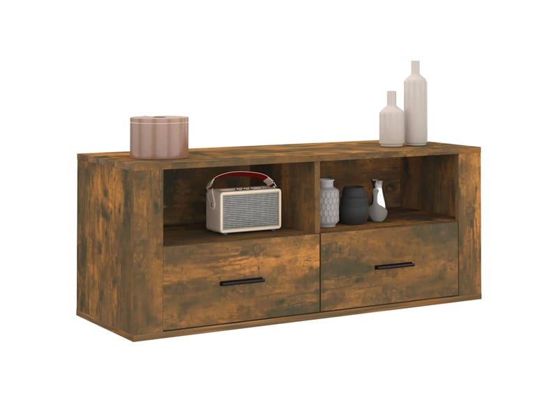  Meuble tv - banc tv - meuble de rangement chêne fumé 100x35x40 cm bois d'ingénierie  - Conforama D