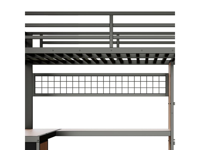 Lit mezzanine, 140 x 200 cm, lit en fer avec étagère, 4 tiroirs et bande lumineuse led, sans matelas, noir  - Conforama E