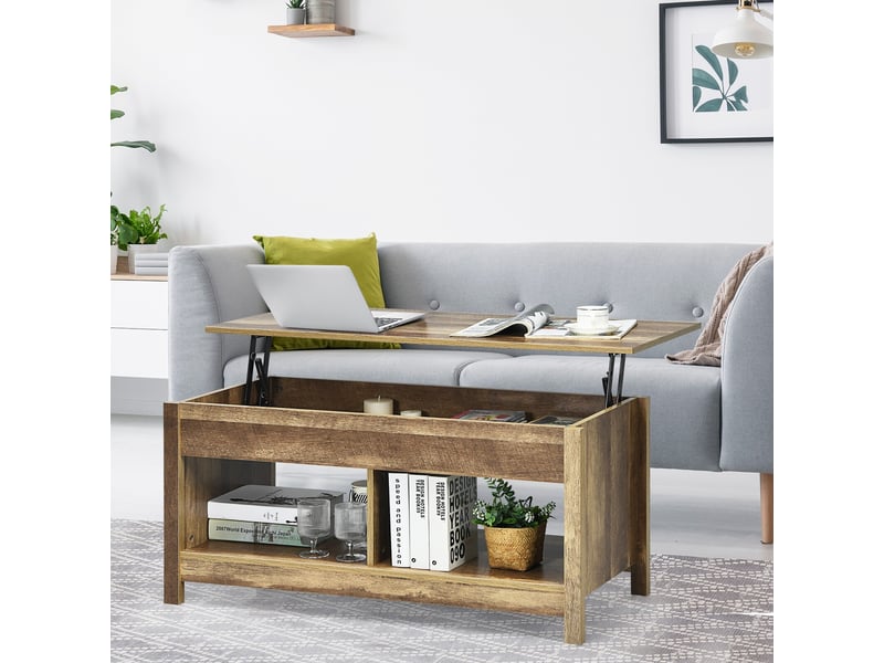  Ø 80 cm table basse ronde 2 niveaux pour rangement de salon et bureau, plateau effet bois et métal  - Conforama B