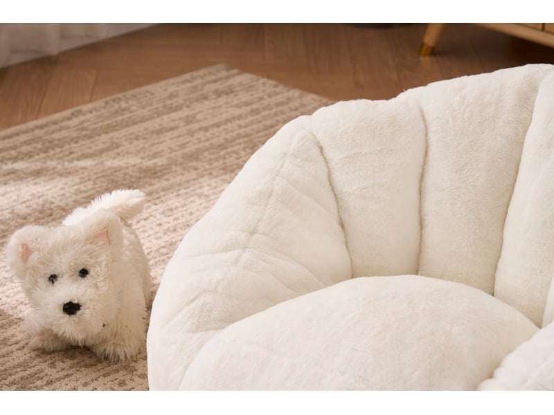 Pouf géant enfant 75x70x52 cm, dossier ergonomique, surface en velours ultra douce, polyester, mousse, beige - Conforama E