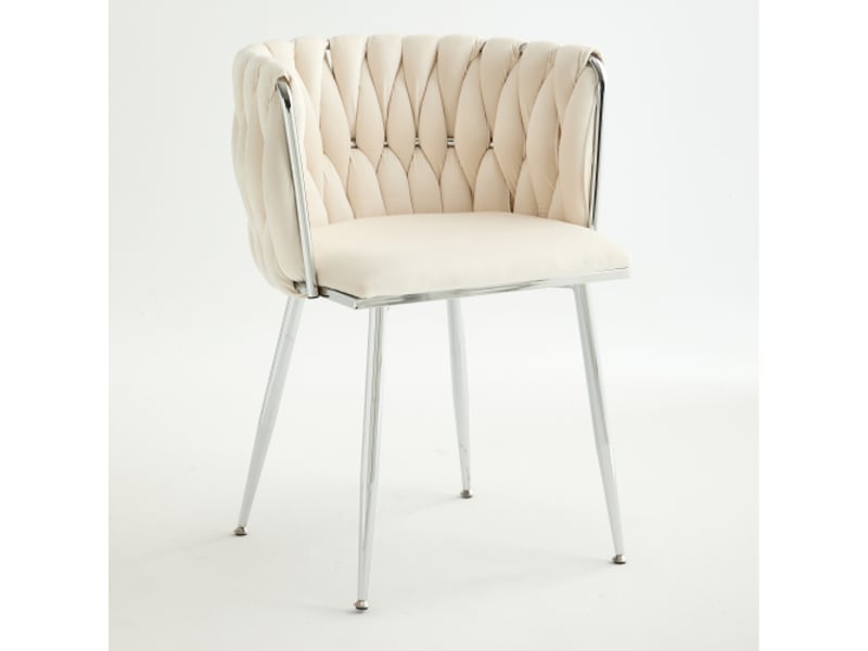  Chaise velours ivoire – ensemble de 2 chaises: salle à manger moderne, cuisine, coiffeuse et pieds argentés  - Conforama A