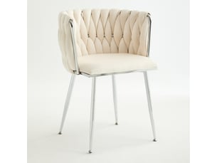 Chaise velours ivoire – ensemble de 2 chaises: salle à manger moderne, cuisine, coiffeuse et pieds argentés