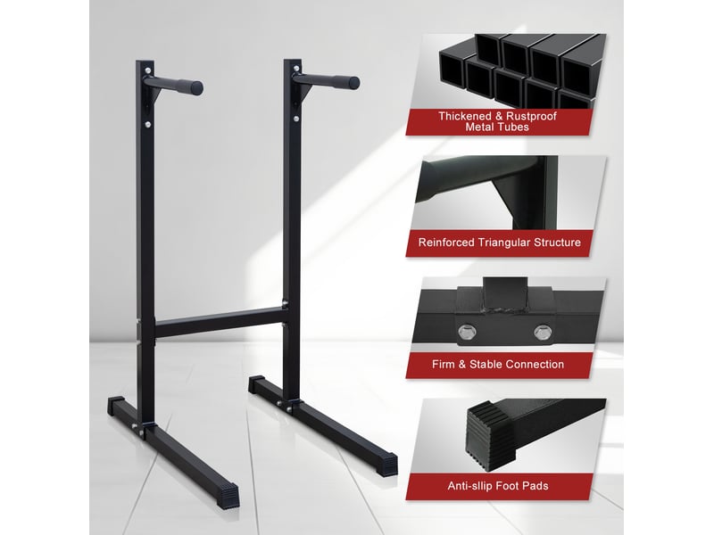  Station de dips 101 x 67,3 x 135,9 cm noire en acier, entraînement complet du haut et bas du corps  - Conforama D