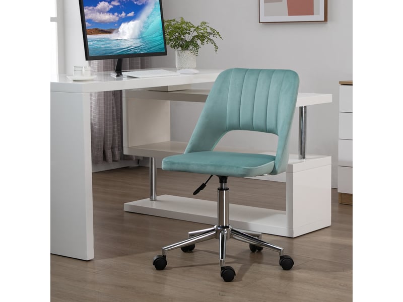  Chaise de bureau réglable en hauteur avec roulettes, pivotante à 360°, forme festonnée, mousse, 49 x 60 x 79-91 cm, verte  - Conforama D
