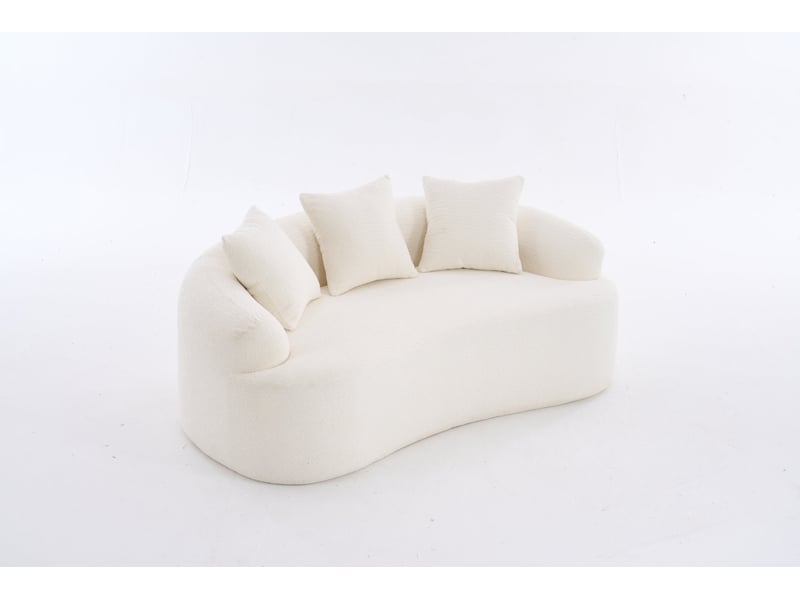  Canapé 2 places, assise généreuse, coussins fournis, allure contemporaine, meuble de salon, revêtement chenille, blanc  - Conforama A