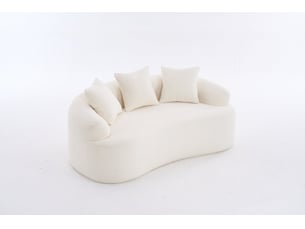 Canapé 2 places, assise généreuse, coussins fournis, allure contemporaine, meuble de salon, revêtement chenille, blanc
