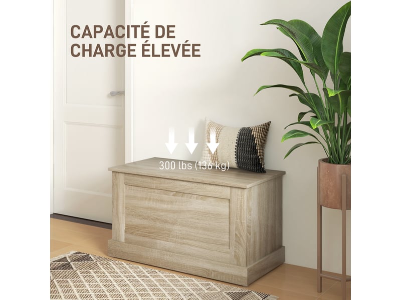  Coffre de rangement, coffre à jouets, avec charnière de sécurité, pour salon, en bois, bois naturel, 80 x 40 x 45 cm  - Conforama R