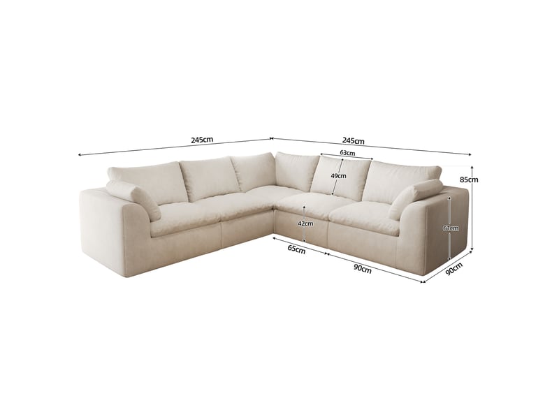 Canapé nuage en v 5 places 245x245x83 cm en tissu beige blanc - Conforama C