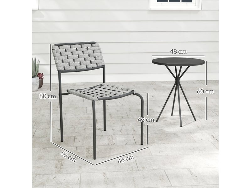  Salon de jardin 3 pièces 46x60x80 cm pour 2 personnes – gris – chaises empilables et table ronde en acier  - Conforama C