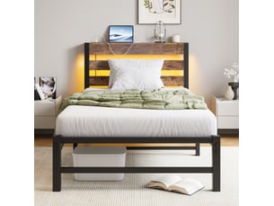 Lit coffre 90 x 200 cm,avec cadre, éclairage led, station de chargement usb, , noir brun