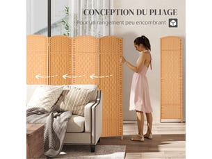 Paravent intérieur en bois 4 panneaux séparateur de pièce pliable pour salon chambre 180 x 180 cm clair brun