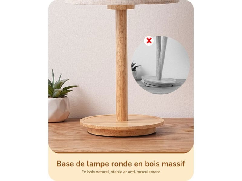  Lampe de chevet style nordique lin beige bois massif 2700k e27 4w led 370618_AACPI14108_6_DROPFR - Conforama C