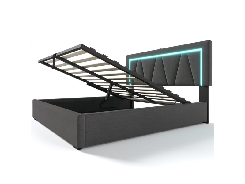  Lit rembourré rayofi 160x200 avec led intégrées, ports usb et chargeur type-c, sommier à lattes, cadre lin, matelas inclus ABMA434142G - Conforama A