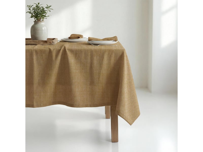  Nappe rectangle anti-tâches en coton 150x250 cm chambray ocre, par soleil d'ocre  - Conforama A