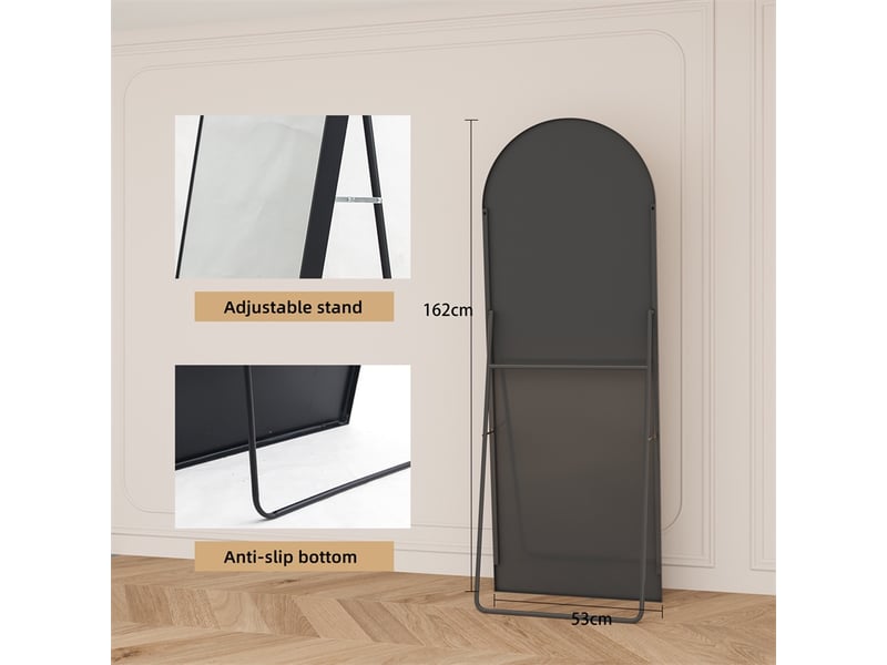  Miroir sur pied 162x53cm - miroir arché en verre trempé avec cadre en aluminium - noir  - Conforama E