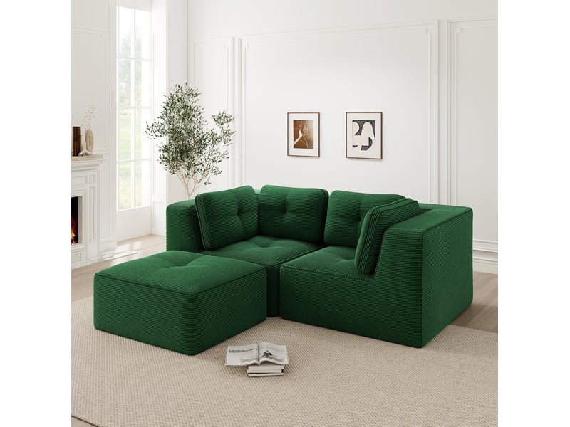  Canapé modulable en l 208x177x69 cm 2 places, sans montage, accoudoirs spacieux, en velours côtelé, vert  - Conforama D