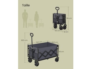 Chariot de transport pliable extérieur jardin 49,5 x 79,5 x 90,5 cm capacité 150 kg design pratique en acier gris ardoise 12_0012886