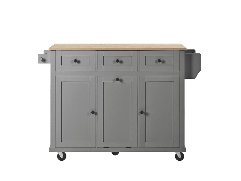  Îlot de cuisine mobile extensible 112x46,2-76,2x92,7 cm compartiment poubelle roulettes tiroirs portes mdf, gris+nature  - Conforama A