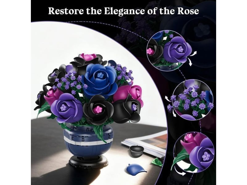  Kit de construction bonsai rose noire botanique 507 pieces roses articulees feuilles orientables base decorative 151498_AABPQ20760_6_DROPFR - Conforama B