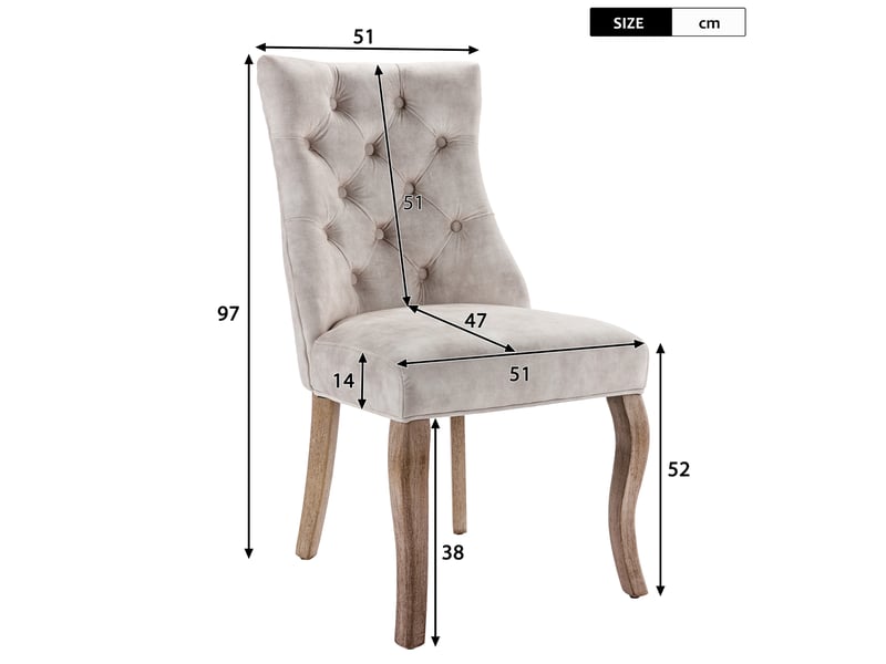  Chaises de salle à manger 4 pièces velours beige clair pieds en bois massif 4071298026023 - Conforama C