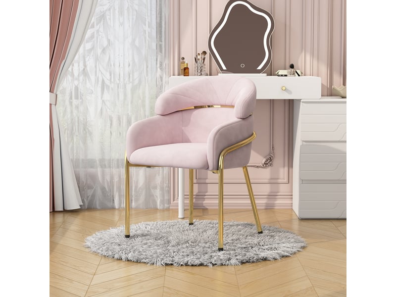  Chaise de salle à manger individuelle 57x55x79 cm, design léger et moderne, pour le salon, métal, velours, rose  - Conforama D