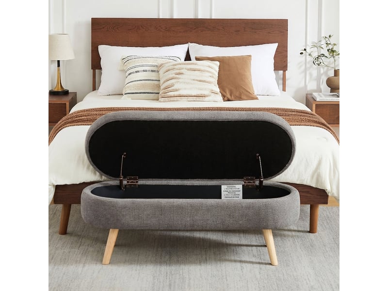  Banc de rangement 110 cm en tissu chenille ovale avec coffre, pour chambre et salon  - Conforama B