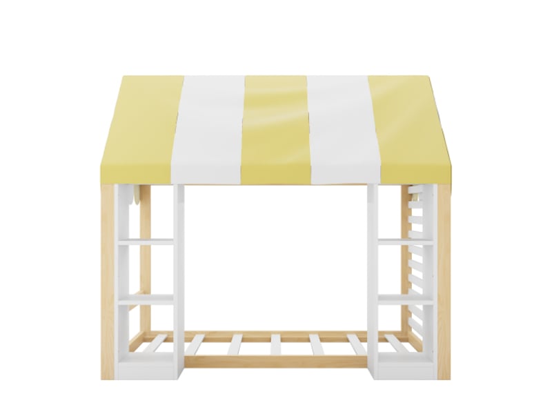  Lit cabane enfant 90x200 cm - 6 cases de rangement ouvertes - lit 1 place - ciel de lit - structure en bois - blanc  - Conforama W