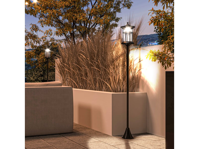  Lot de 2 lampadaires solaires avec autonomie de 6 heures et ancrage au sol, acier inoxydable et abs, 23,5 x 23,5 x 184 cm, noir  - Conforama C