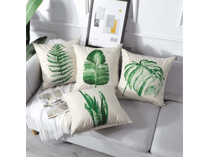 Lot de 4 housse de coussin - extérieur housse de coussin, lot de 4 imperméable feuille verte motif canapé taie d'oreiller pour patio jardin salon chambre décoration, 45 x 45 cm - a