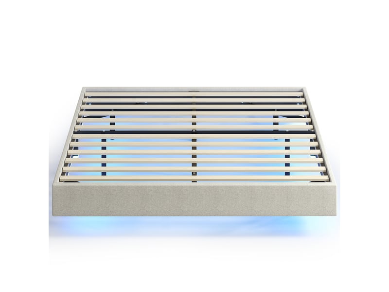  Lit flottant 160x200 avec éclairage led rgb intelligent, cadre de lit double rembourré beige  - Conforama A